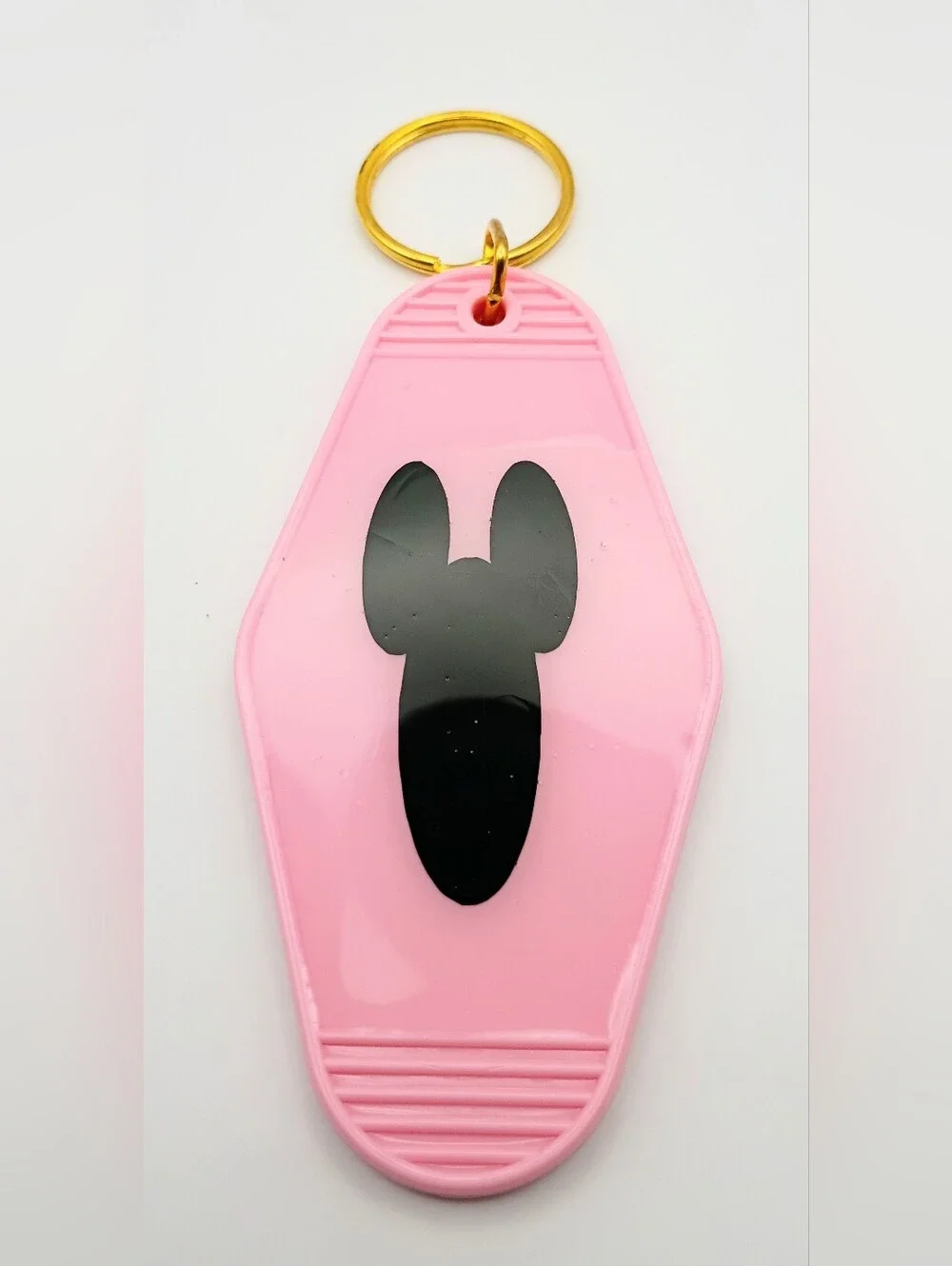 Pink Retro Keychain with Black Silhouette Mouse Ears - Picture 1 of 1